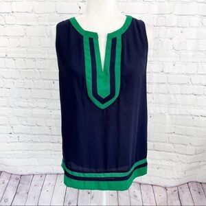41 HAWTHORN •Stitch Fix• Navy Blue & Green V-Neck Sleeveless Blouse - MEDIUM